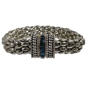 Woven Silver Tone Sapphire Blue Rhinestones Magentic Closure Bracelet